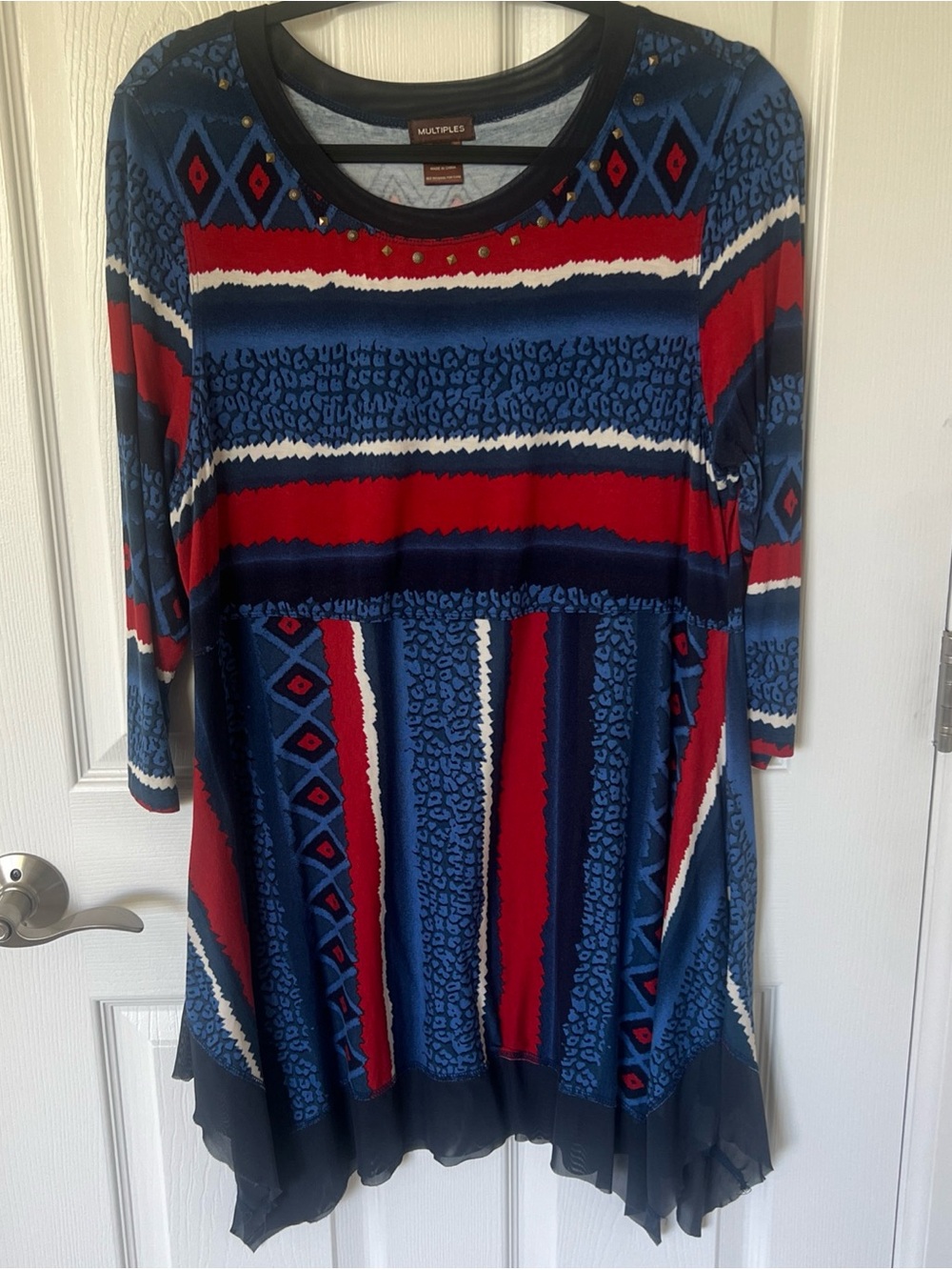Multiples Blue & Red Patterned Long Sleeve Tunic Women’s Size Large
